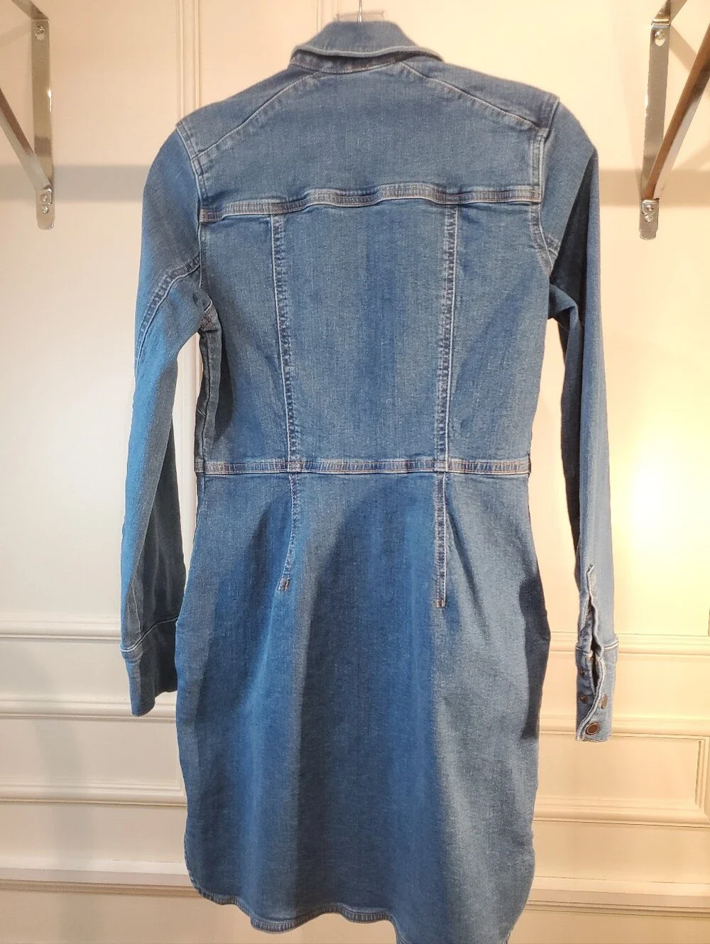 Free People Dynomite Denim Blue Mini Shirt Dress Women's Size Small Button Up